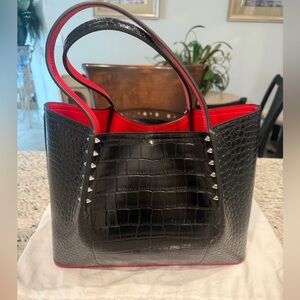 BRAND NEW - Chic Black and Red Croc-Embossed Tote.  New with tags and Dust Cover